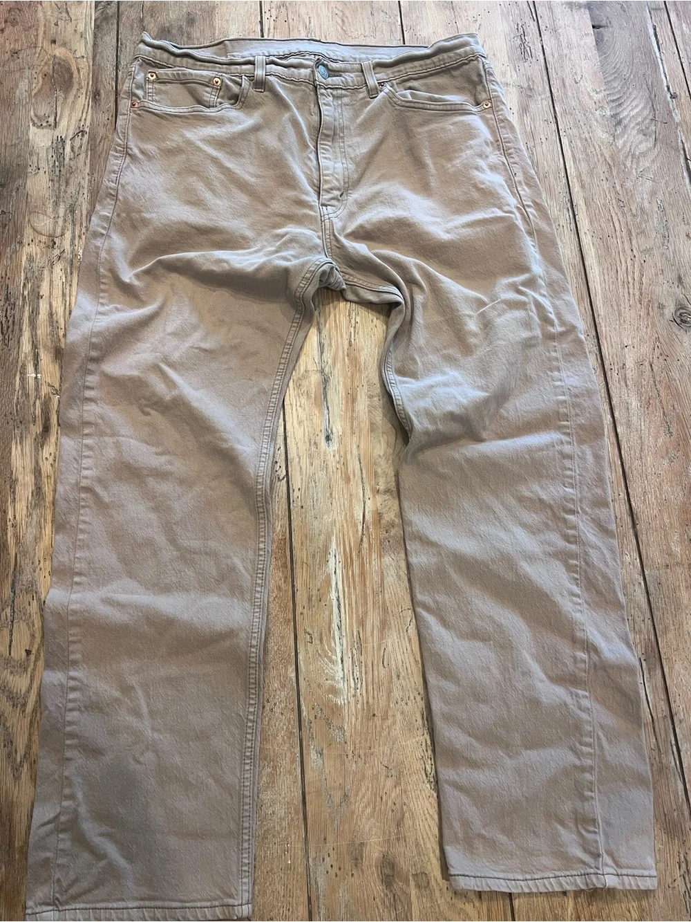 Levi's Men’s Beige W/Grey Stitching Wash Denim Straight Fit Mid Rise 505 36/30